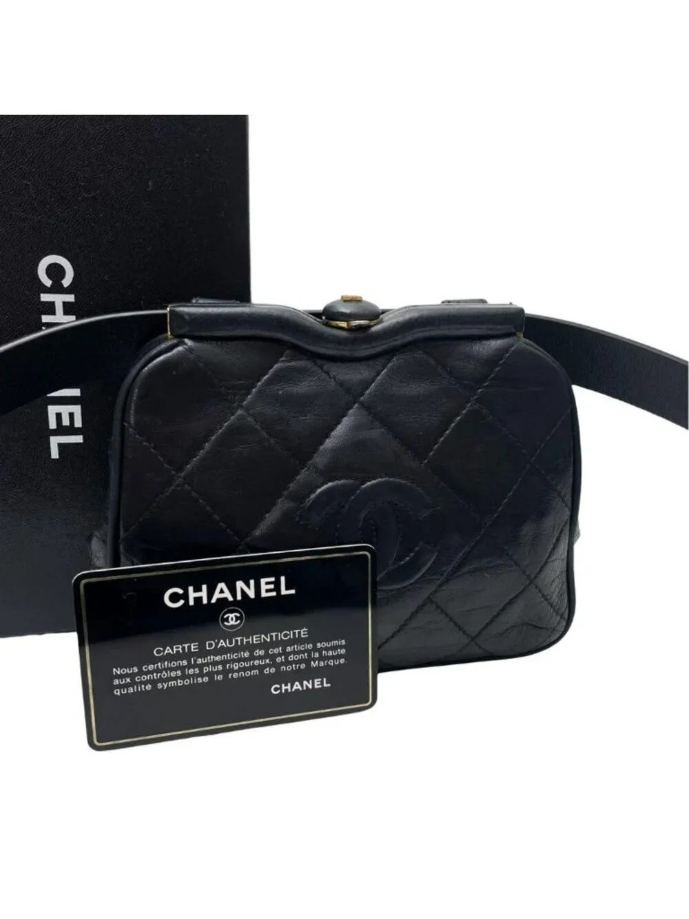 Chanel Lambskin Quilted Kiss Lock Waist Belt Bag CC Logo